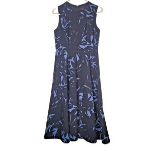 Ann Taylor‎ Dress Womens 4 Navy Blue Floral Sleeveless Midi A-Line Fit & Flare